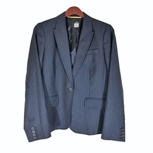 J.Crew Long Black White Striped Wool Blazer Sz 10